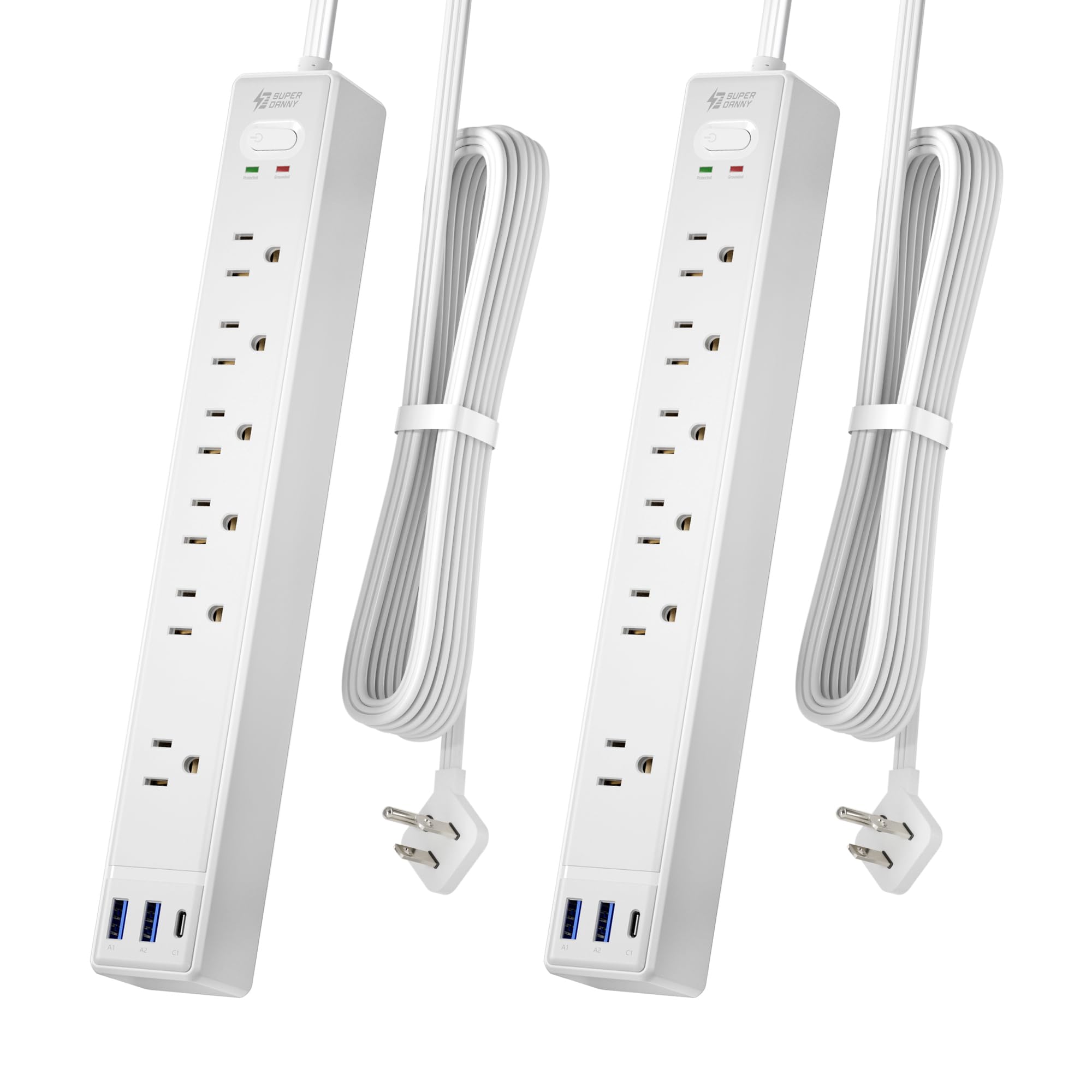 2 multiprises avec protection contre les surtensions, câble d'extension ultra fin de 1,8 m avec 3 USB, base de chargement (6 prises), rallonge de prise