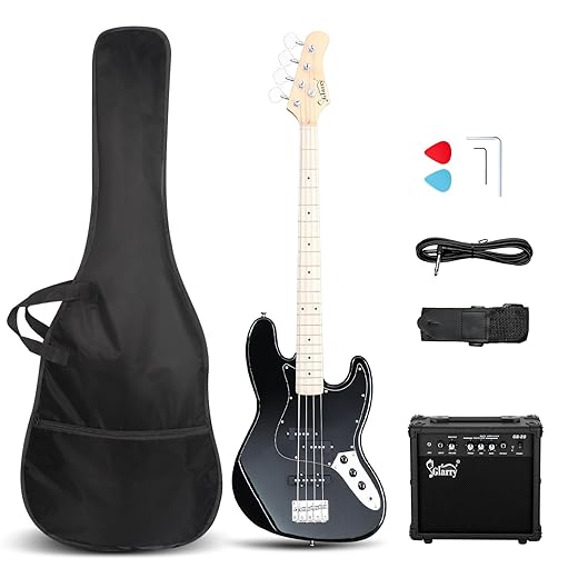 GLARRY Bass Guitar Full Size 4 String Exquisite Stylish Bass with Guitar Bag Power Line and Wrench Tool (Blue, With AMP)