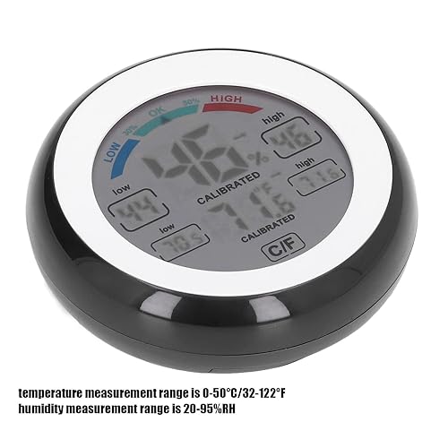 Miniatura 5 de Termómetro higrómetro para interiores y exteriores, pantalla táctil redonda, medidor electrónico inalámbrico de humedad de temperatura con LCD,
