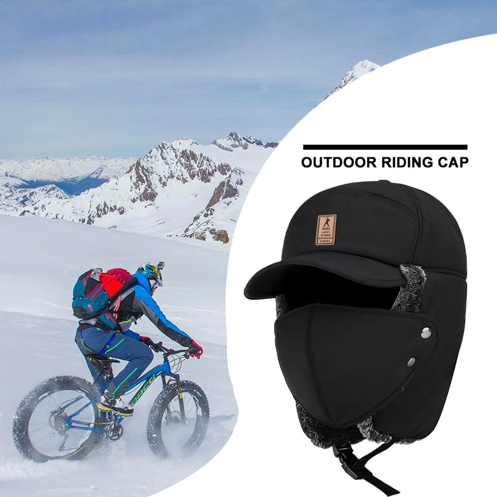3 in 1 Men's Trapper Hat with Ear Flaps ，Winter Warm Hat Full Face Neck Warmer All-Around Windproof Warm Insulated Winter