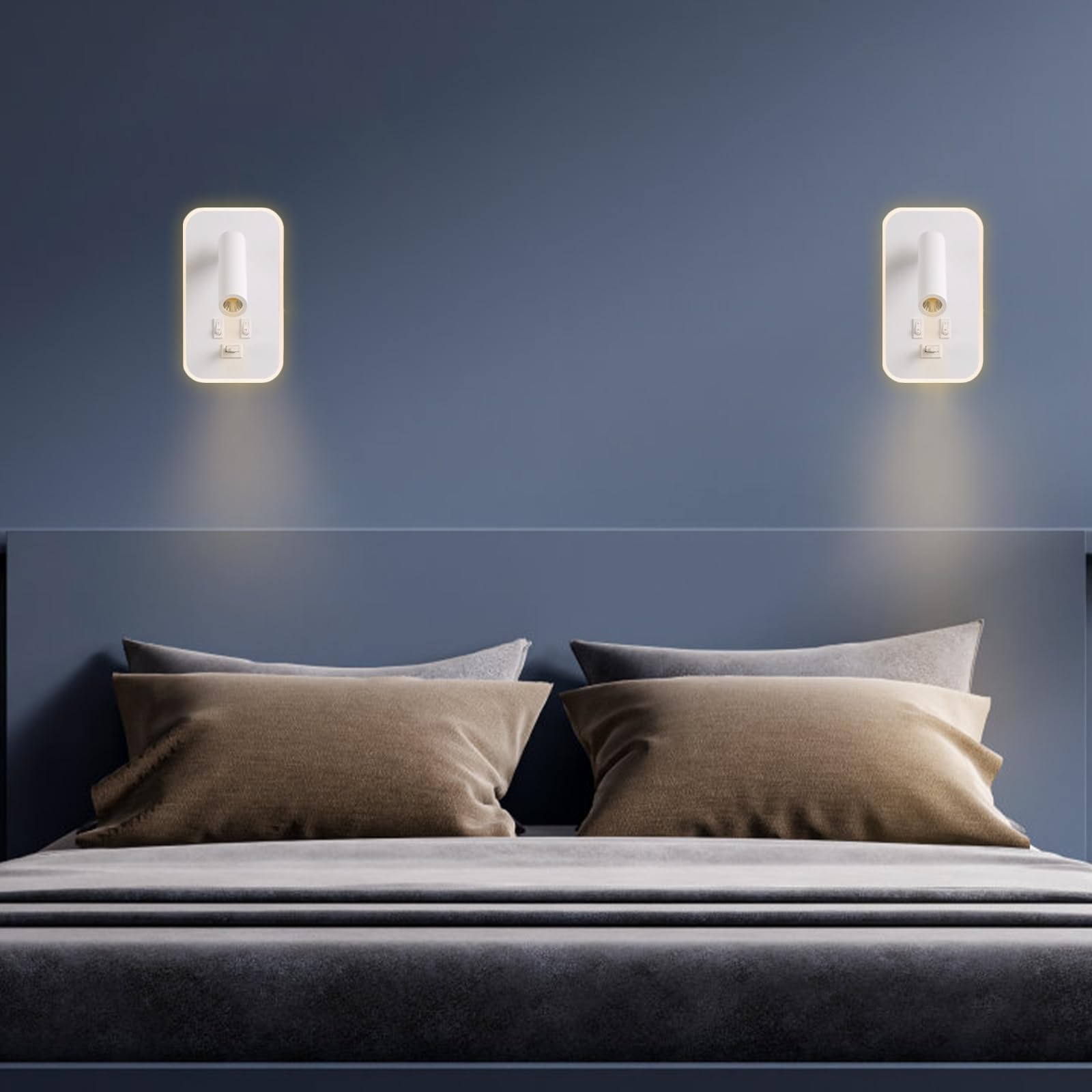 UrbanHomes Lampada da parete a LED, 12W Lampada da Lettura Sul Comodino con interruttore Porta di ricarica USB, Applique da Corridoio per hotel in camera da letto (Luce Calda 3w + 9w) (Bianco)