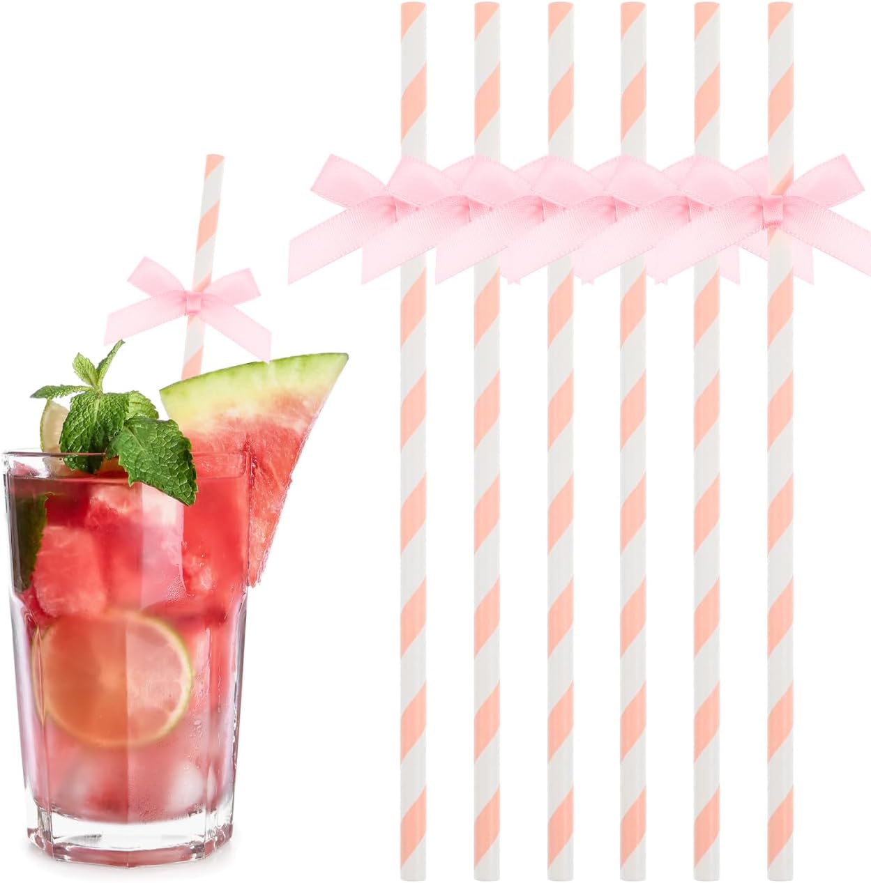 Didiseaon 60Pcs Pink Butterfly Knot Paper Straws for Parties Weddings and Celebrations - Creative Disposable Drinking Straws