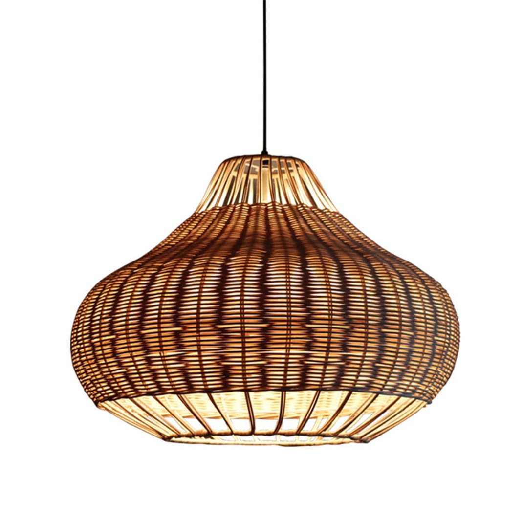 SYAXVOM Natural Rattan Wicker Basket Chandelier Vintage Hanging Lampshade for Restaurant Cafe Bar Office Large Ceiling Light Fixture 40cm