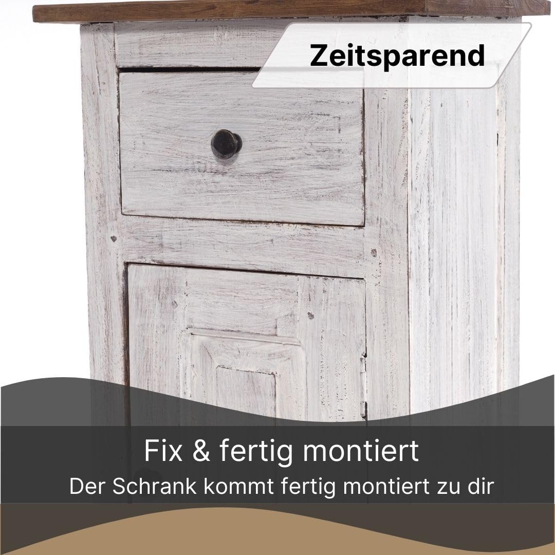 DESIGN DELIGHTS Holz FLURSCHRANK Plant 80" | 80x36x25cm (HxBxT), Mahagoni Recyclingholz | Shabby Chic Telefontisch | Farbe: 05 weiß-Natur