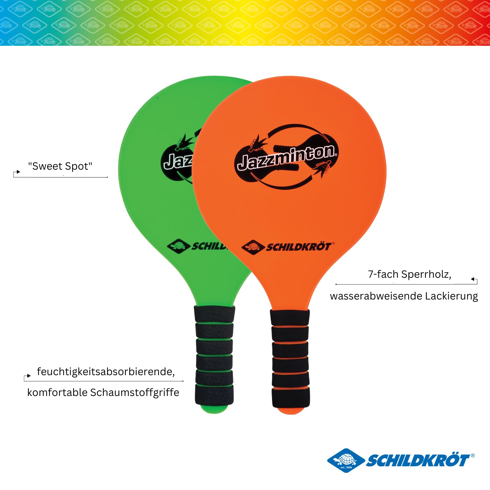 Schildkröt® Jazzmintonset, 2 rackets, 3 vogeltjes, led-bal voor het spel 's nachts, beachballset, groot plezier voor iedereen en overal
