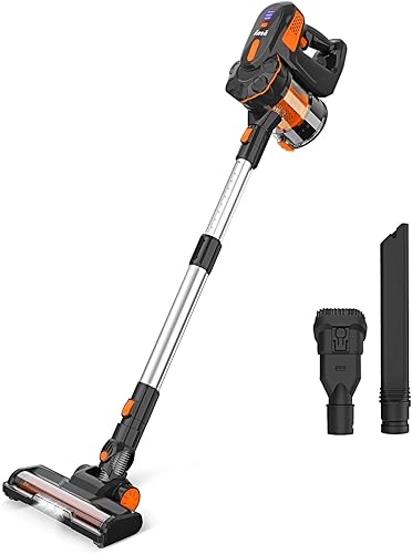 INSE Cordless Vacuum Cleaner, 6-in-1 Rechargeable Cordless Vacuum, Powerful Stick Vacuum with 2200mAh Battery Up to 45mins Runtime-Orange