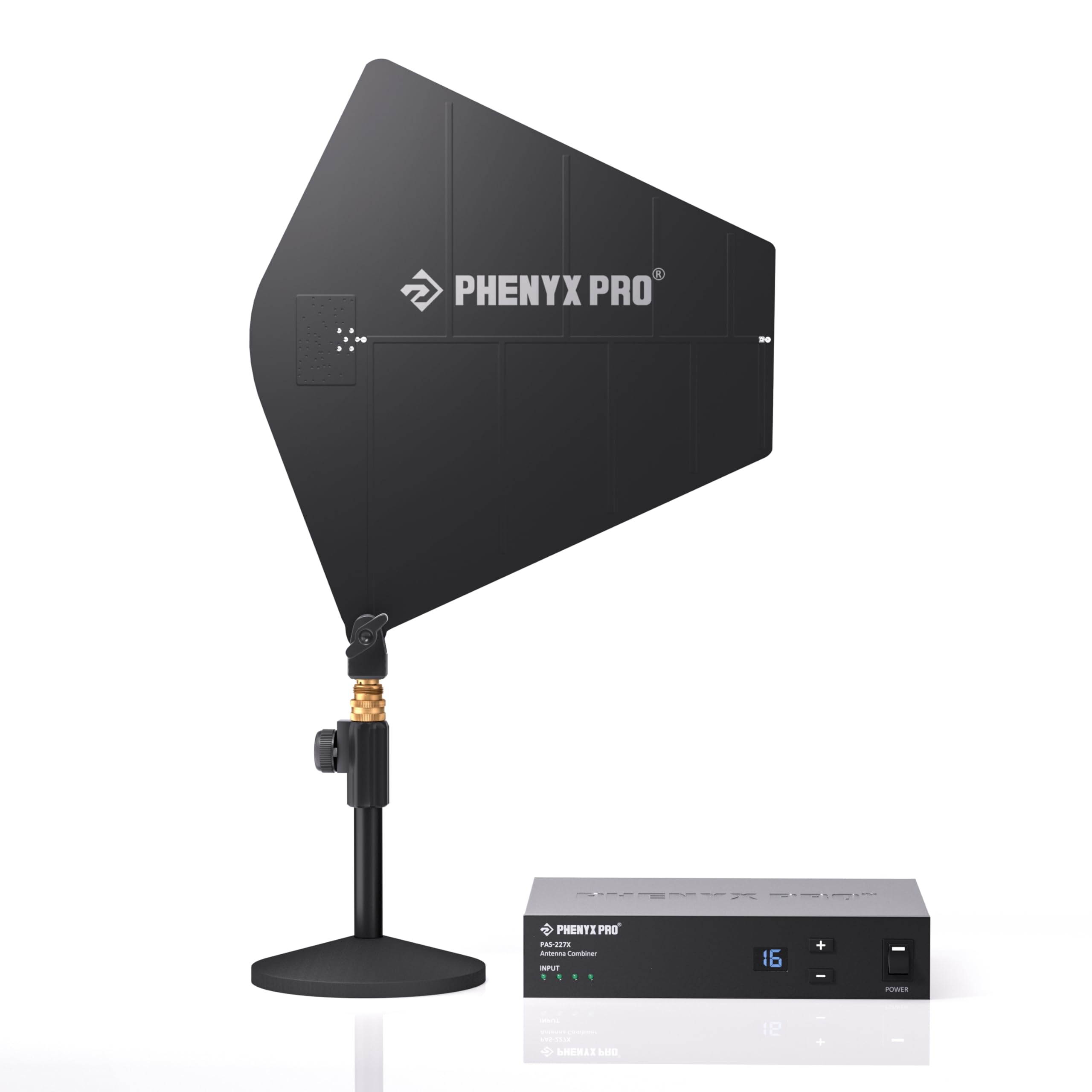 Photo 1 of Phenyx Pro UHF Wireless Antenna Combiner Bundle for in-Ear Monitor System, 4-Way IEM Transmitter Combiner w/Active Directional Paddle Antenna, 16 Gain Control, Receiver Mounting Rod&Plate (PAS-227X)