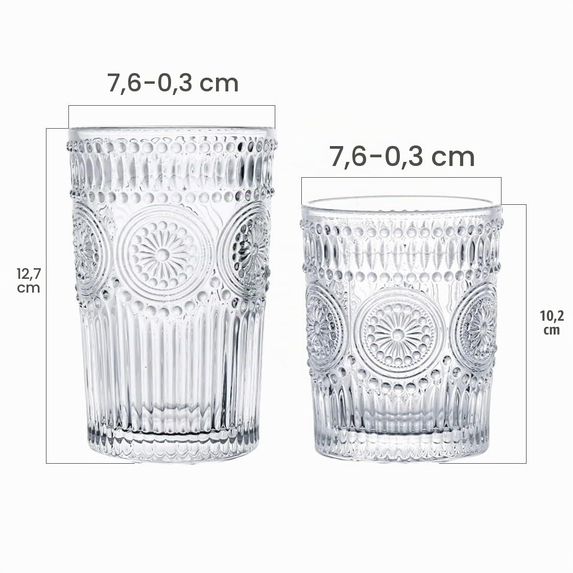 Kingrol Confezione da 8 bicchieri romantici, 4 bicchieri highball (350 ml) e 4 bicchieri Rocks (250 ml), set di bicchieri in vetro di alta qualità per acqua, bevande, birra, cocktail