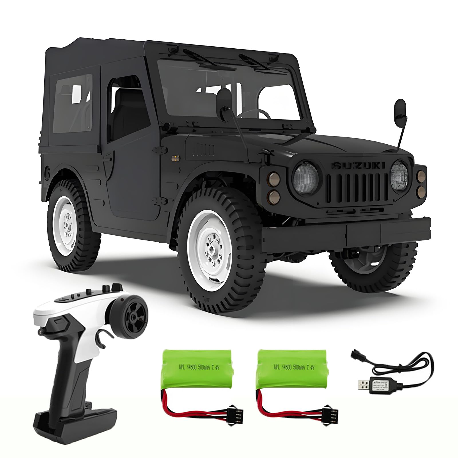 Hylukon 1:10 Scale RC Crawler, WPL C-84 4WD All-Terrain Off-Road Vehicle, Removable Doors and Roof RC Rock Crawler, Remote-Controlled Climbing Model Car for Teen Adults (black)