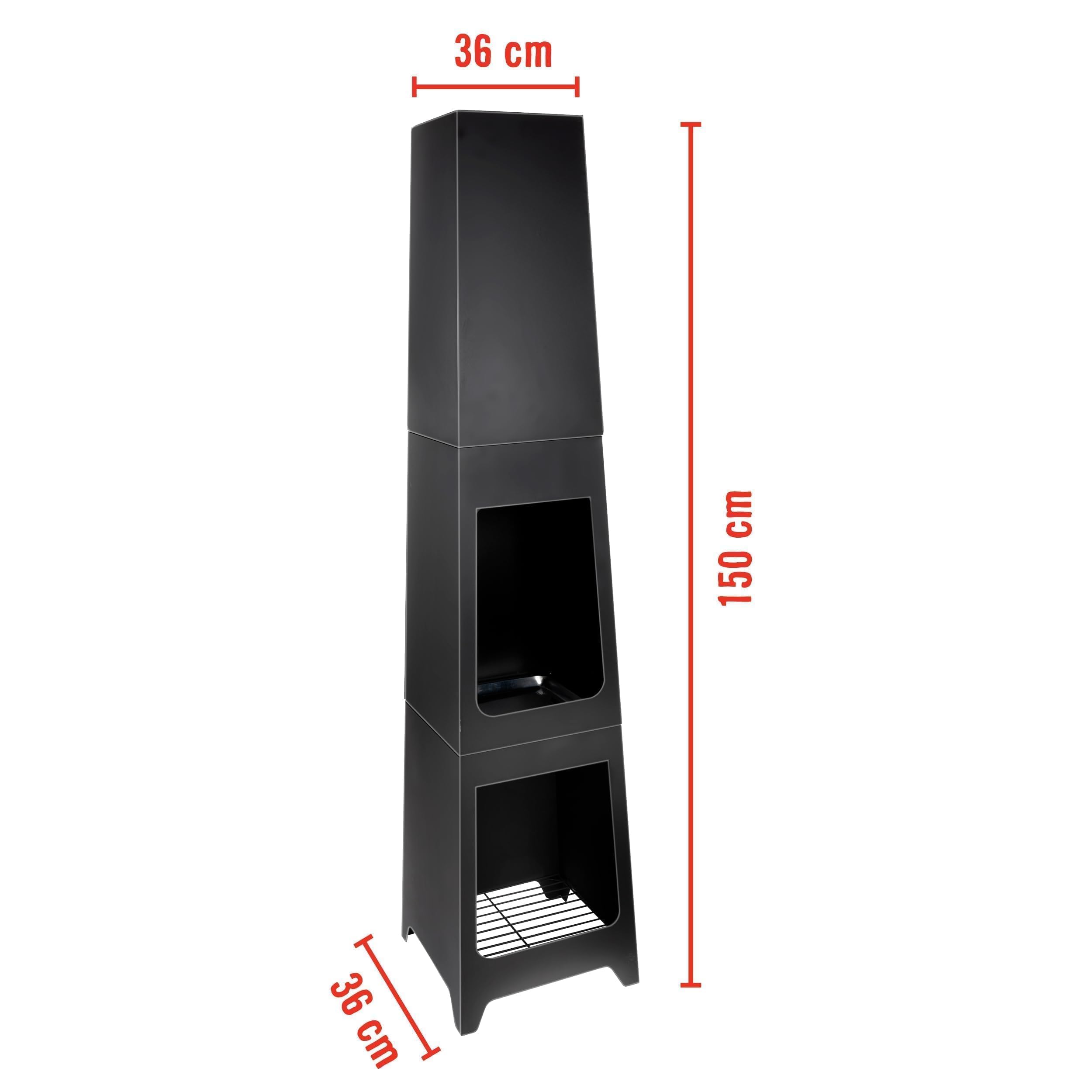BBQ Collection Chimenea de jardín, Cesta de Fuego, Calentador de Patio, Exterior, Negro, 36 x 36 x 150 cm