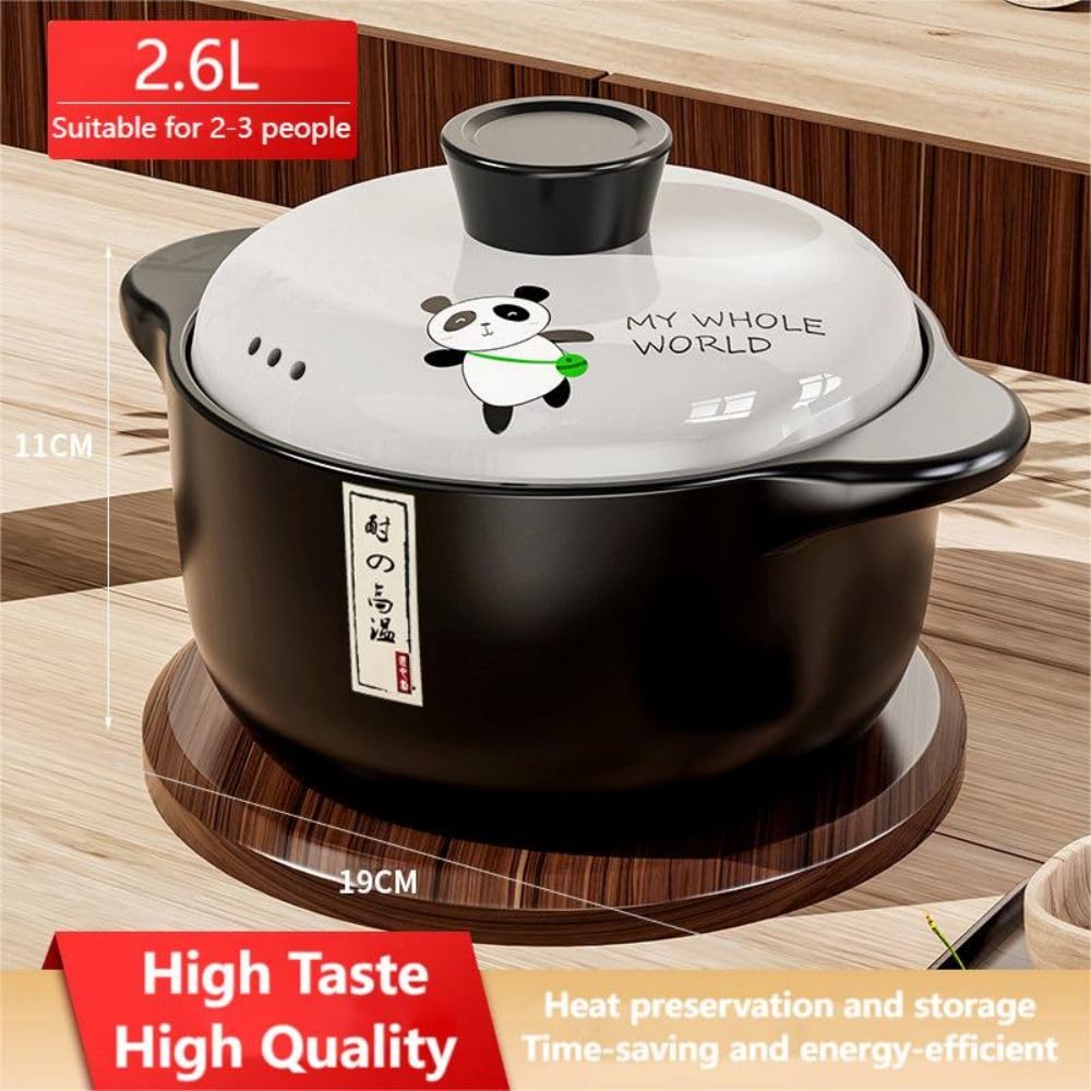 KOOLASA Ceramic Round Casserole with Lid,Ceramic Stew Pot,Chinese Soup Stewing Pot Kitchen Cookware-Non-Stick,Heat Resistant 2.6L - Image 2