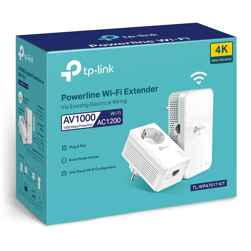 P-Link TL-WPA7617 Kit PLC WiFi AC1200 AV1000, Extensor de Red por Enchufe con Puerto Gigabit, Powerline HomePlug AV2, Doble Banda 2.4/5 GHz, EasyMesh, Plug & Play
