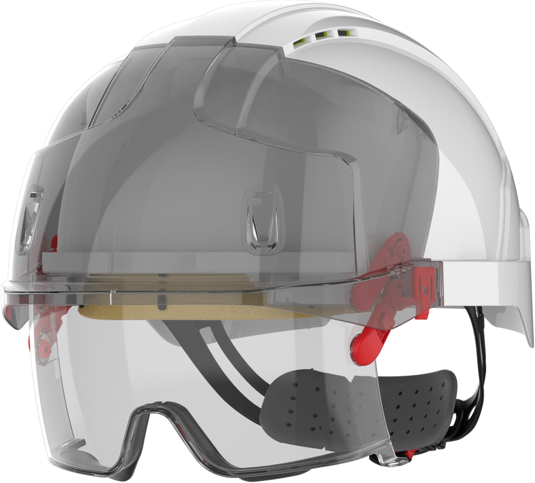 JSP EVO VISTALENS Safety Helmet Hard Hat - Vented - White - Integrated Impact Resistant Eyewear - ABS Shell - Adjustable Harness - For Construction, Building, Civil Engineering & Industry - EN397