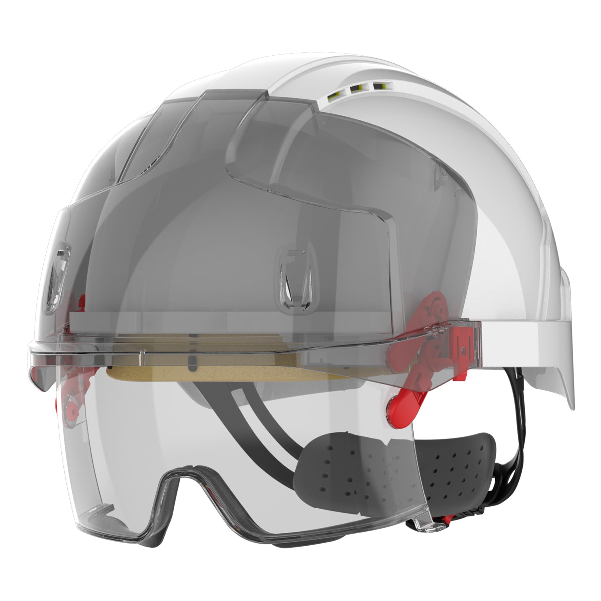 JSP EVO VISTALENS Safety Helmet Hard Hat - Vented - White - Integrated Impact Resistant Eyewear - ABS Shell - Adjustable Harness - For Construction, Building, Civil Engineering & Industry - EN397