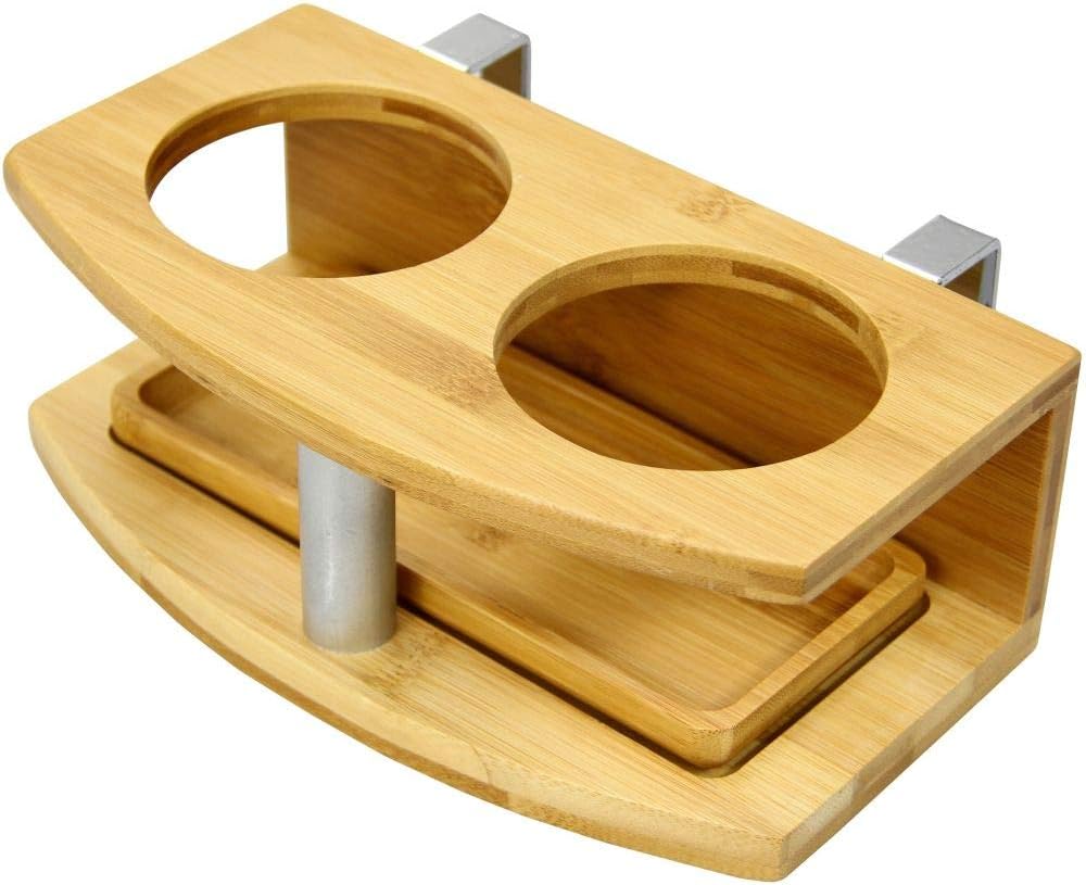 Woodquail Bamboo Clip on Cup Holder Hanging Shelf, Small Bedside Table (Clips 26mm)