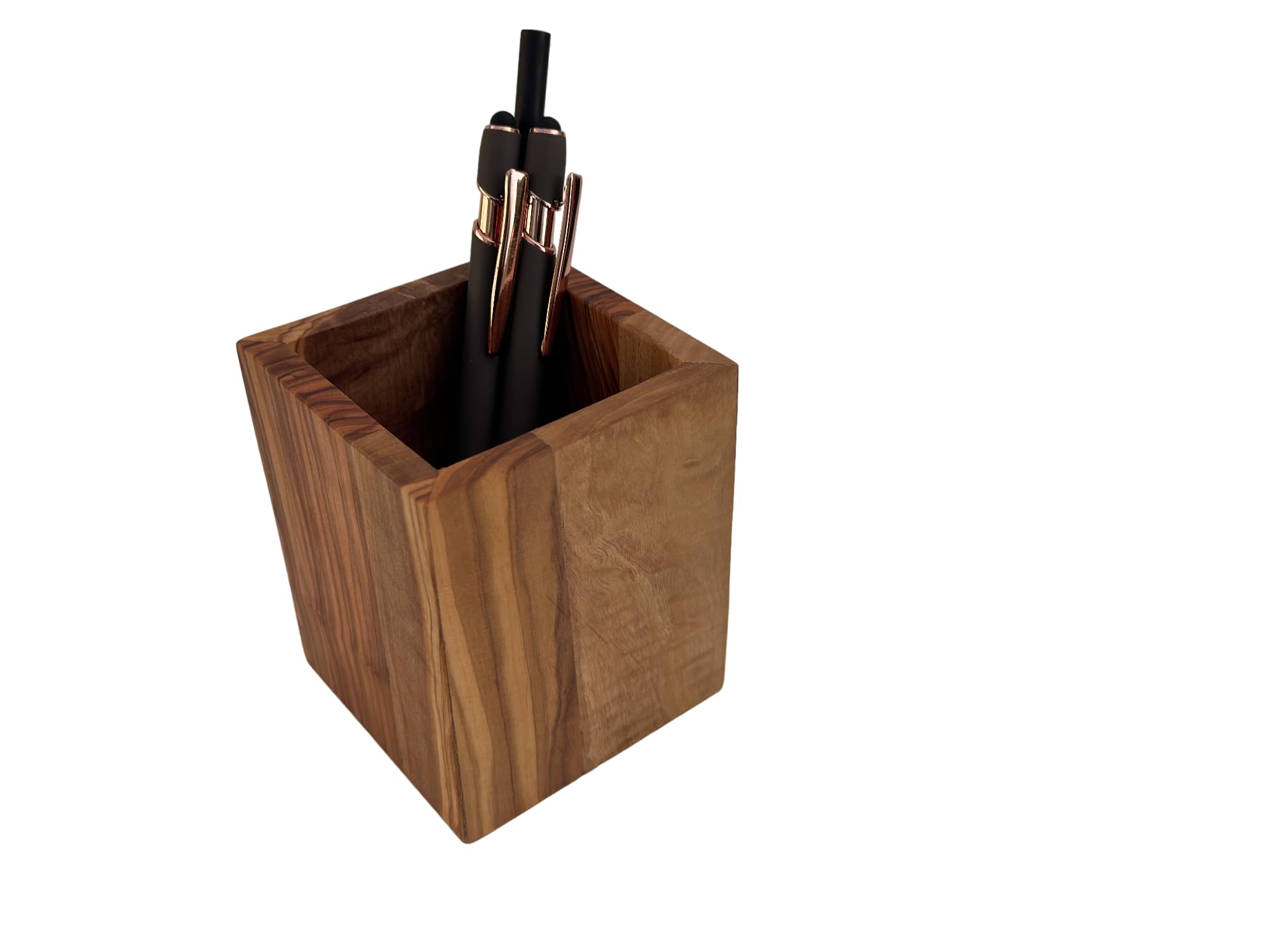 Zettelbox Notitzpapier Halter 9x9cm Olivenholz eckig handgefertigt Stifthalter Becher