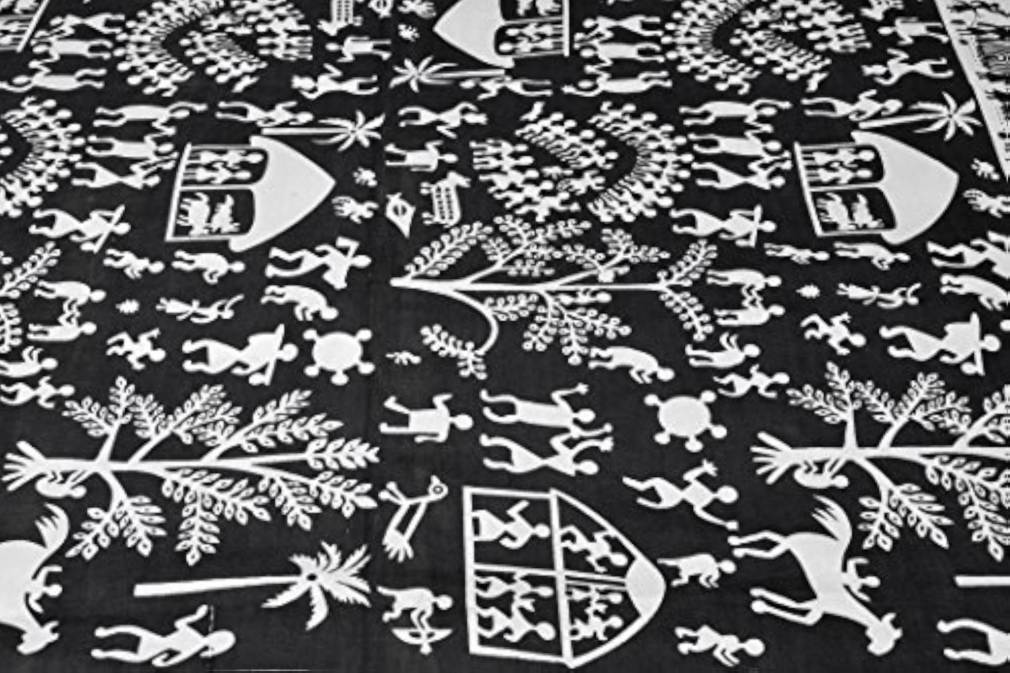 Bedspread with Hand Printed Folk Figures