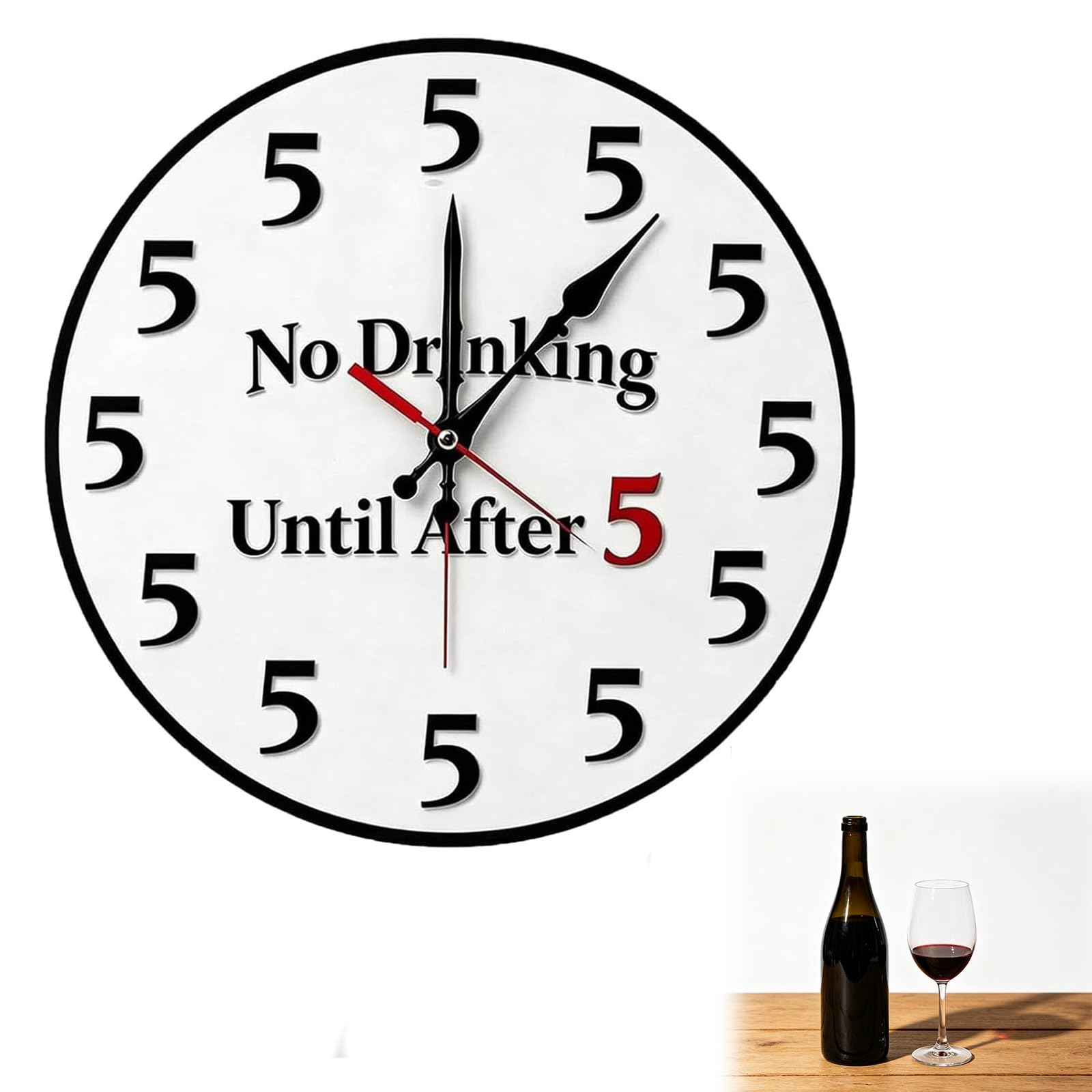 No Drinking Until After 5 Funny All-5 Wall Clock for Living Room Bedroom