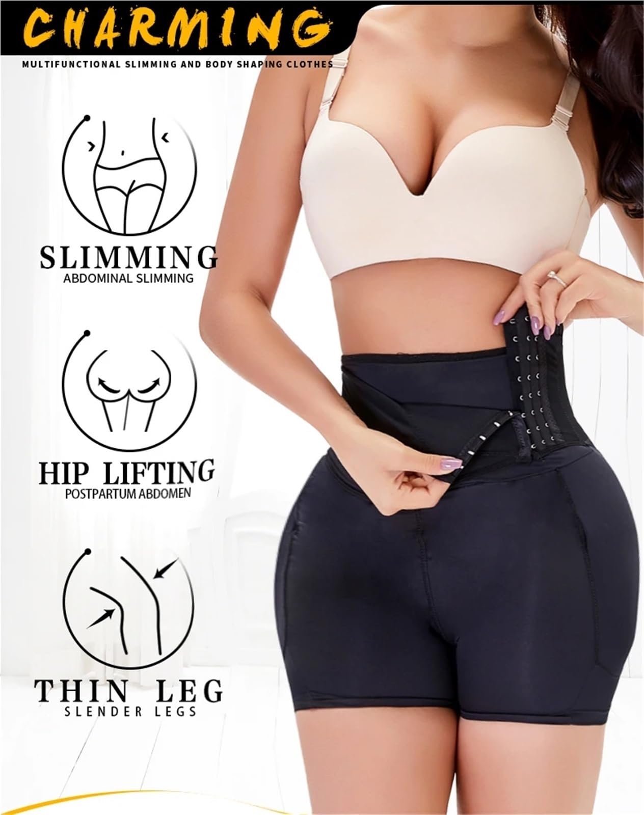 Fajas Reductoras Mujer Faja Moldeadora for Mujer, Control Firme, sin Costuras, Acolchada, Adelgazante de Muslos, Cintura Alta, Almohadillas for Caderas, realzador de glúteos