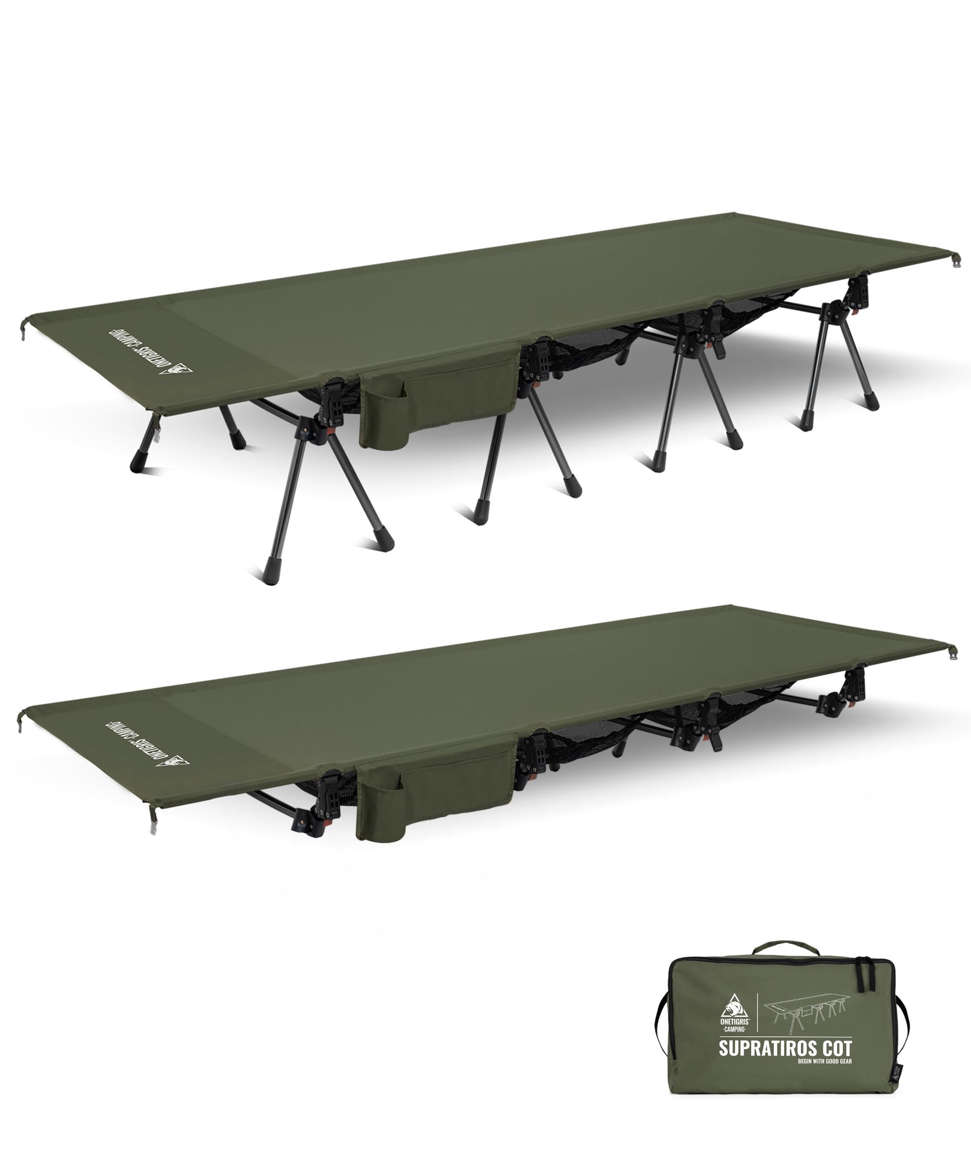 OneTigris SUPRATIROS Lit de camp pliable XXL portable et léger jusqu'à 180 kg pour tente, extérieur, voyage, jardin, bureau (220 x 80 cm)