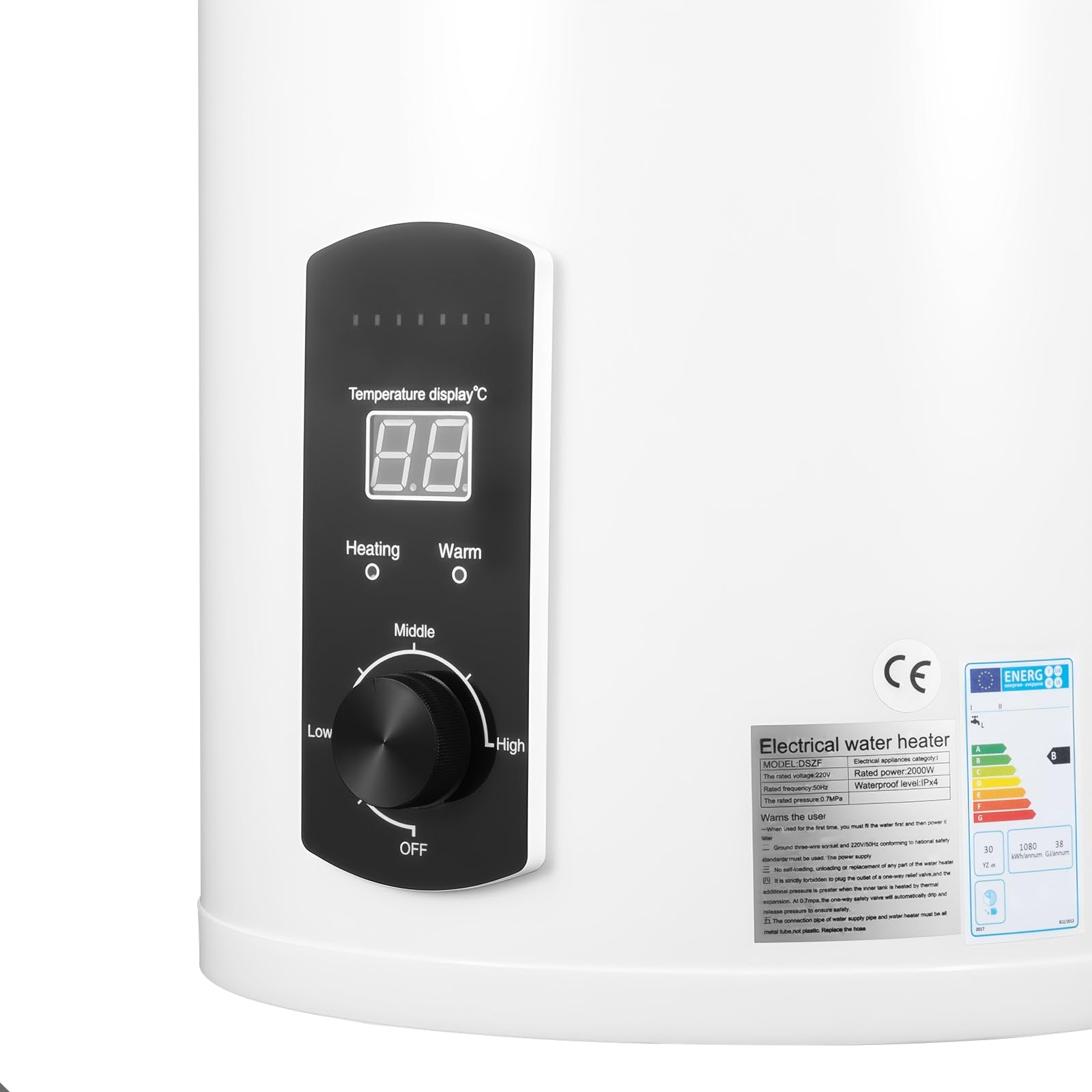 Podgrzewacz przepływowy, bojler elektryczny, pojemność 2000 W, szerokość ciepłej wody, 80 l, pionowy zbiornik IPX4, 25-75°C, ze słuchawką prysznicową, do kuchni, toalet, salonów fryzjerskich, łazienki