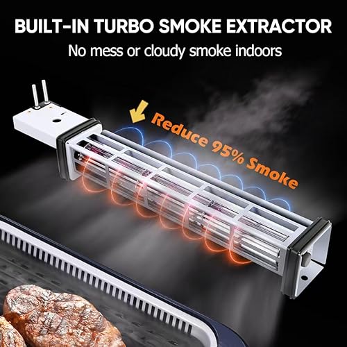 Vista 3 de Parrilla eléctrica para interiores con plancha CUSIMAX, parrilla sin humo, parrilla de barbacoa coreana portátil con tecnología de extractor de humo