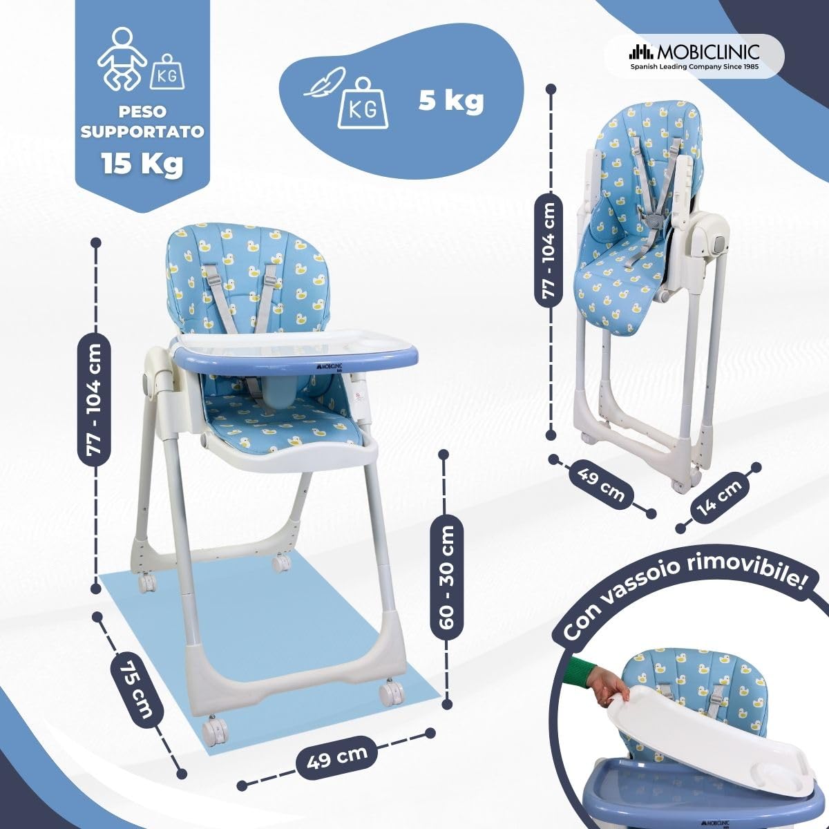 Mobiclinic® kids, Seggiolone per bambini, Evolutiva, Pieghevole, Trasformabile in, Simba, Imbracatura a 5 punti, Ruote con freno, Doppio vassoio estraibile, Tessuto lavabile, Regolabile