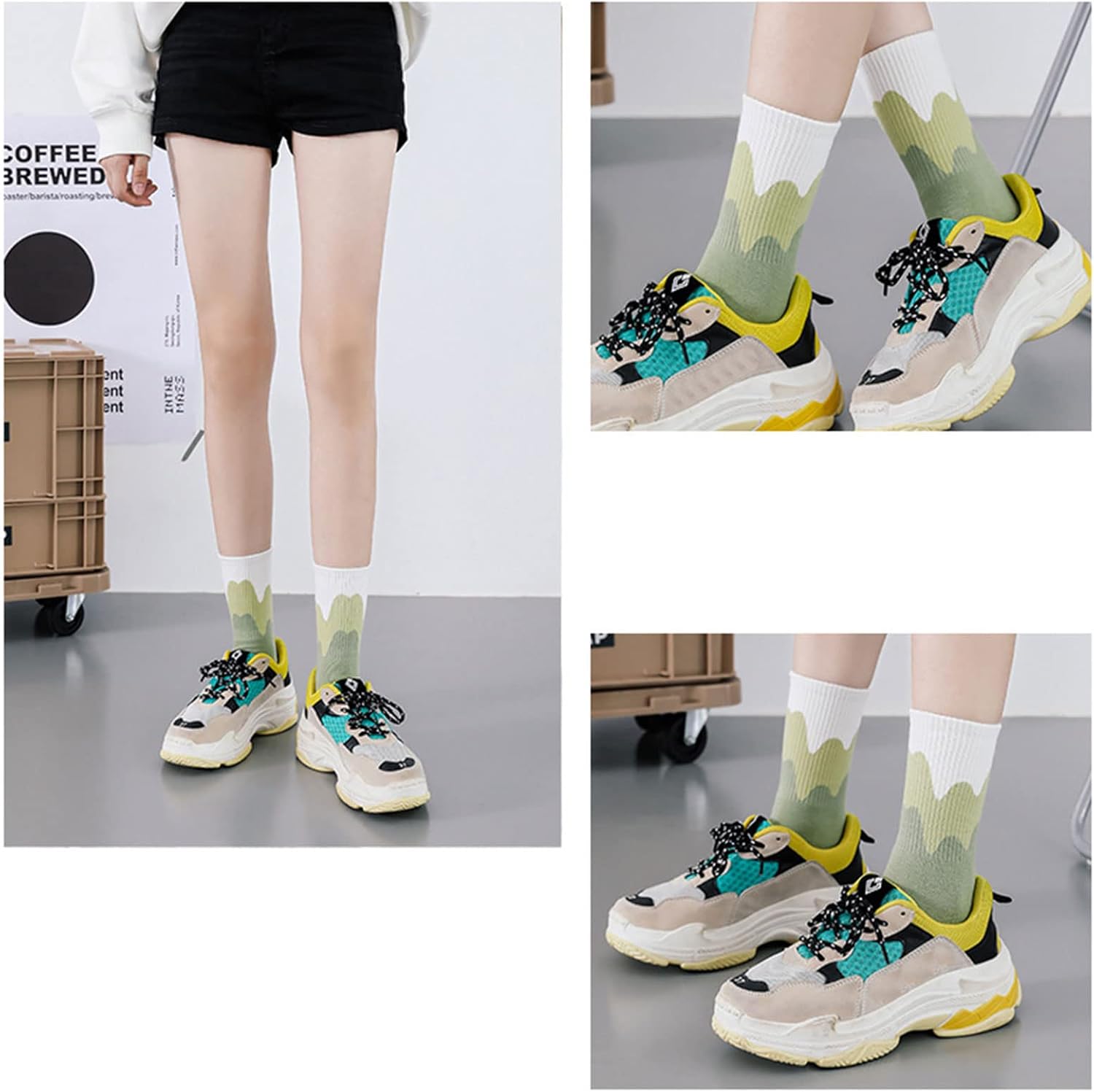 Colorblocked Crew Socks Gradient Wave Quartz Socks Novelty Dress Socks for Women, Men, 11 Pack - Image 5