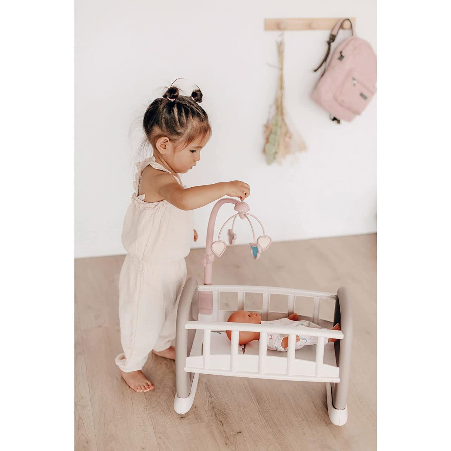 Smoby Baby Nurse Berceau à Barreaux pour Poupons 42 cm Lit Bascule Mobile