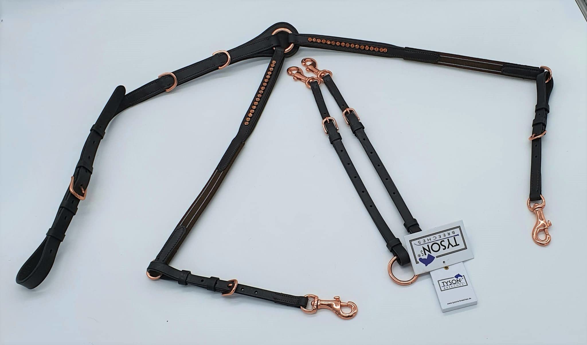 Vorderzeug Deister Braun Roségold Rosa Dunkelbraun Leder weich Strass Glitzer Hilfszügel Tysons (Vollblut)