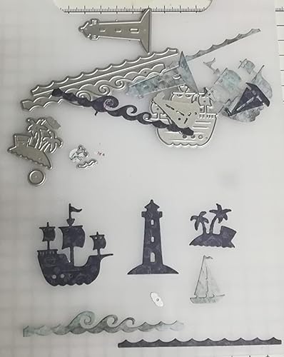 Miniatura 4 de Troqueles de metal para barco oceánico, plantillas de jaulas para embarcaciones, tarjetas de manualidades, troqueles de corte para manualidades,