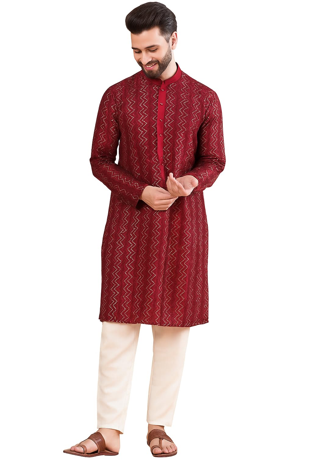 Men's Linen Floral Regular Kurta