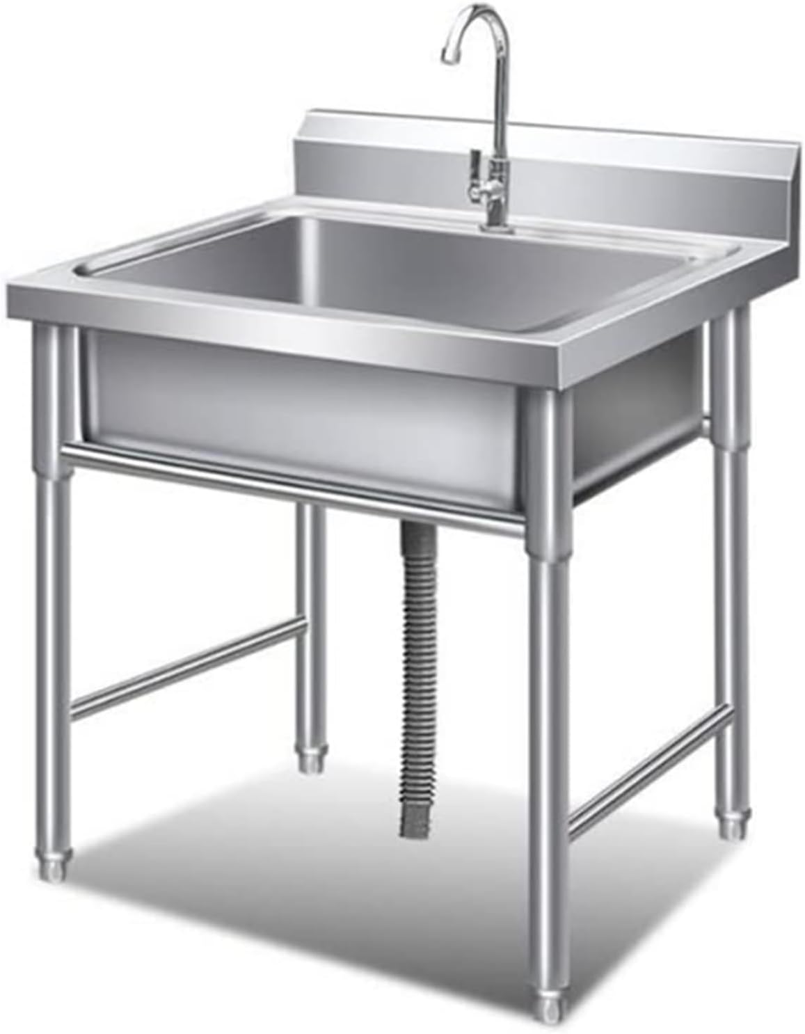 304 Stainless Steel Sink, Commercial Kitchen Sink, Utility Washing Hand Basin with Cold Faucet, Laundry Tub for Washing Room,Silver-60x60x80cm
