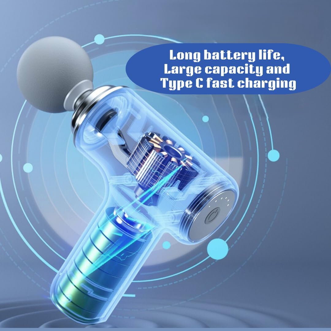 Vortex J1 Mini Massage Gun with USB-C Charging, Powerful Deep Tissue Percussion, 6-Speed High-Intensity Vibration, 4 Heads, Portable Muscle Massager for Pain Relief