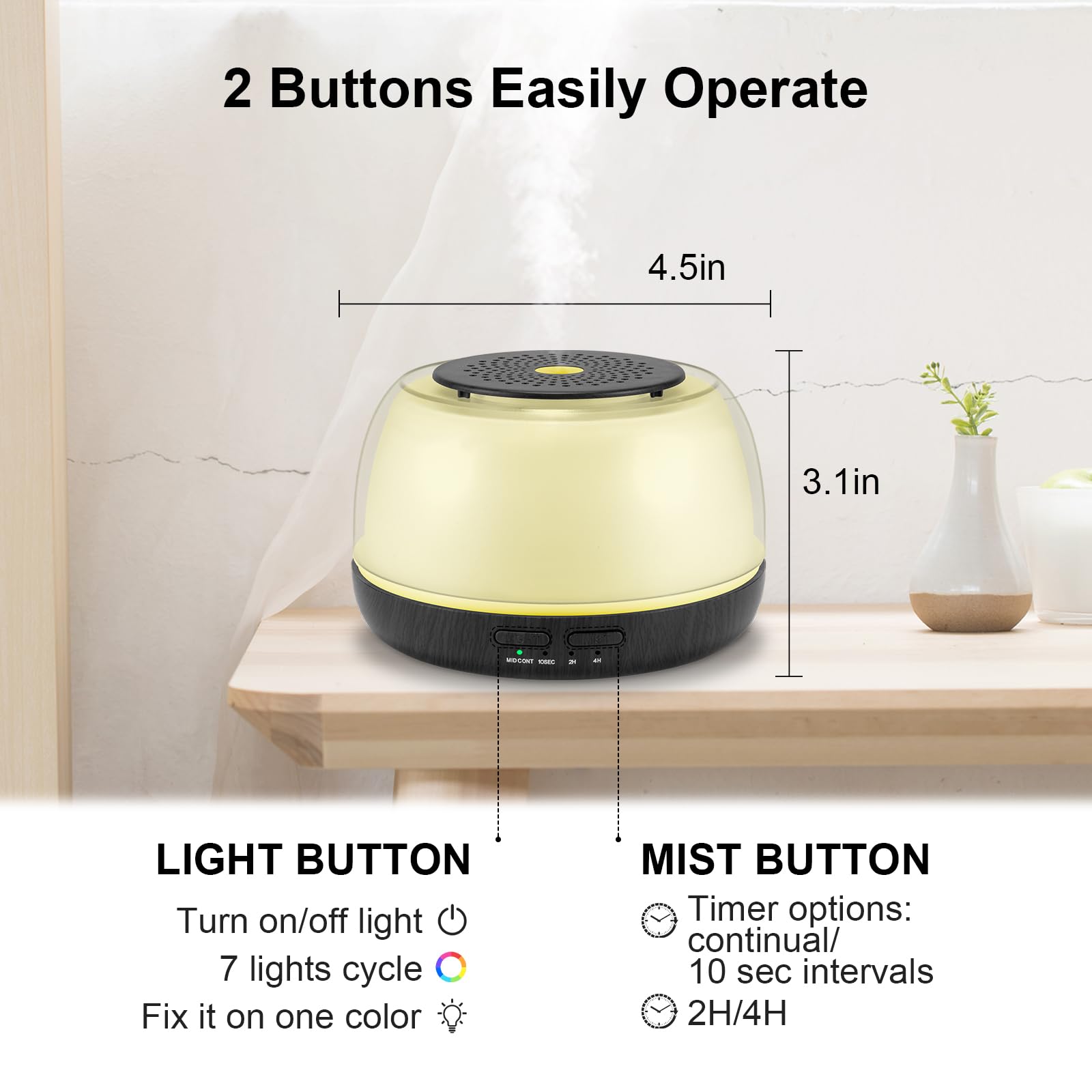 Marchred Mini diffuseur d'huiles essentielles, 300 ml, diffuseur d'aromathérapie à ultrasons avec télécommande, 4 minuteurs, 7 lumières LED changeantes de couleur, arrêt automatique, humidificateur