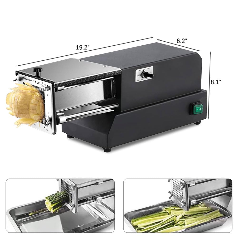 Machine Commerciale, Coupe-Frites électrique, trancheuse de Pommes de Terre Commerciale 200 W avec Lames de 8/10/12 mm, Coupe-légumes Professionnel en Acier Inoxydable pour Cuisine