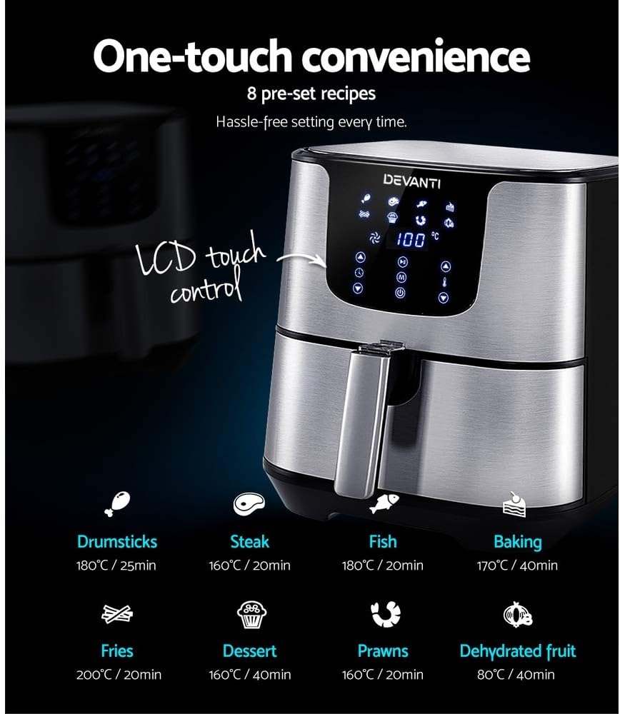 Devanti 7L Air Fryer LCD Healthy Cooker Oil Free Kitchen Oven Airfryer Silver