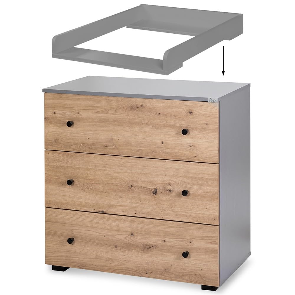 PAULINE - Cassettiera con fasciatoio rimovibile, in legno, colore: grigio