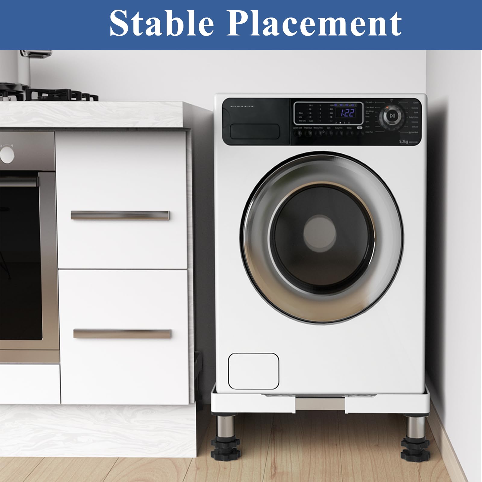 DEWEL Base Lavadora Soporte Lavadora Secadora para frigorífico, Ajustable con 4 pies de altura 13-16 cm, soporte para secadora universal, carga máxima 500 kg