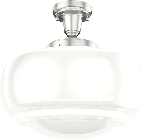Miniatura 6 de Hunter - Saddle Creek 1-light Brushed Nickel, Medium Size Pendant Light, Dimmable, Schoolhouse Style, Schoolhouse Shaped, for Bedrooms, Kitchens,