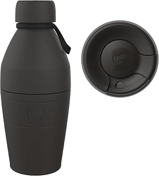 KeepCup Cup-to-Bottle Kit, 2 in 1 Reusable Water Bottle and Travel Mug, Insulated Stainless Steel Dual Opening with Leakproof Sipper Lid - 530ml Bottle to 12oz Cup - Black