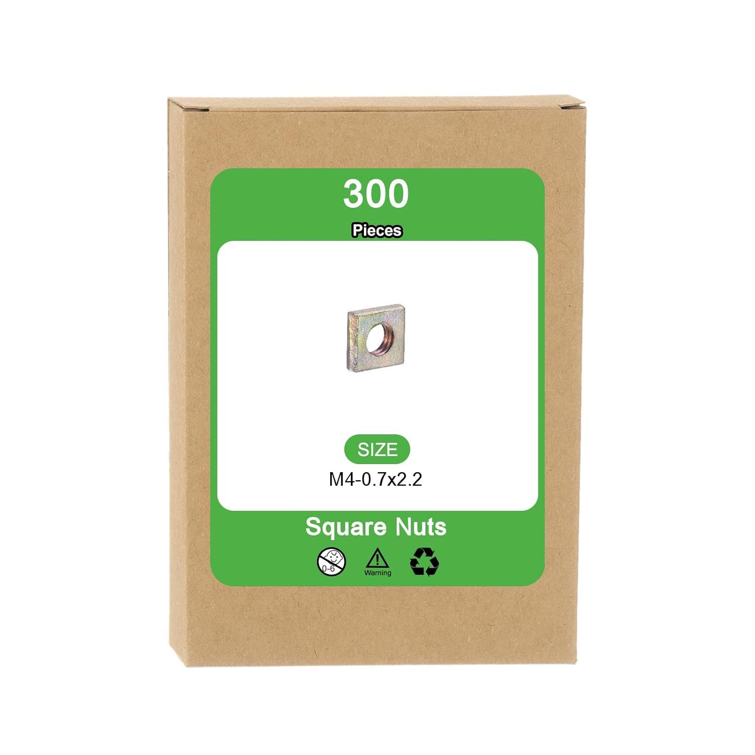 M4-0.7x2.2 Square Nuts, Zinc Plated Carbon Steel with Coarse Thread for Home Repairs and Professional Engineering, Multicolor 300pcs