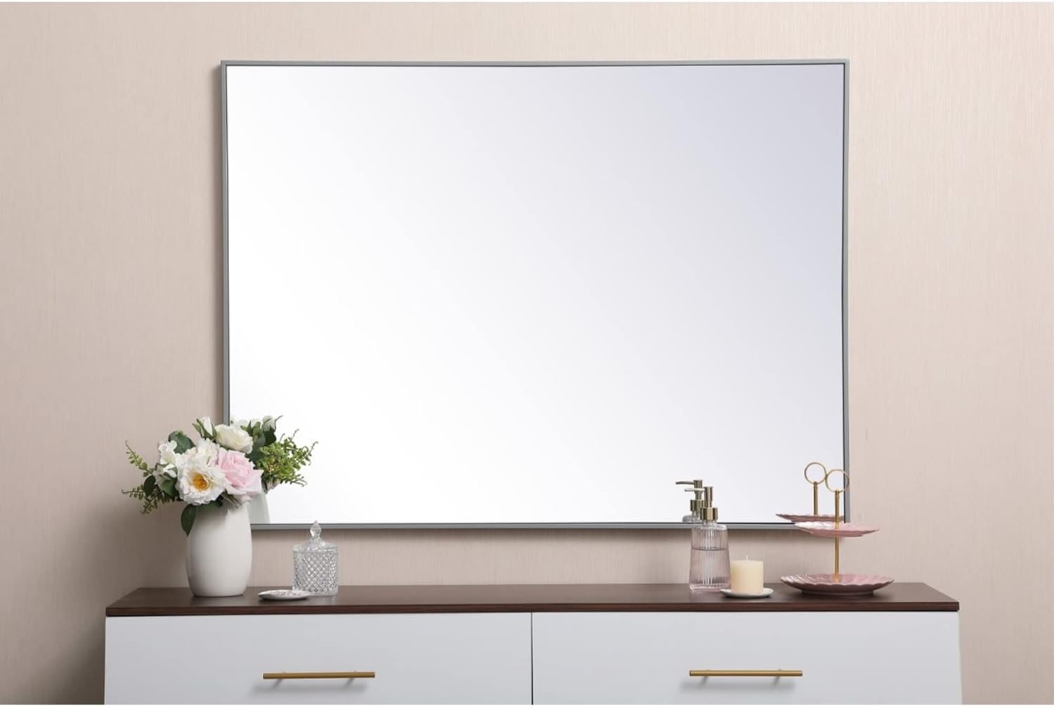 Elegant Decor Carell Furniture 48" x 36" Mid Century Metal Frame Mirror in Gray