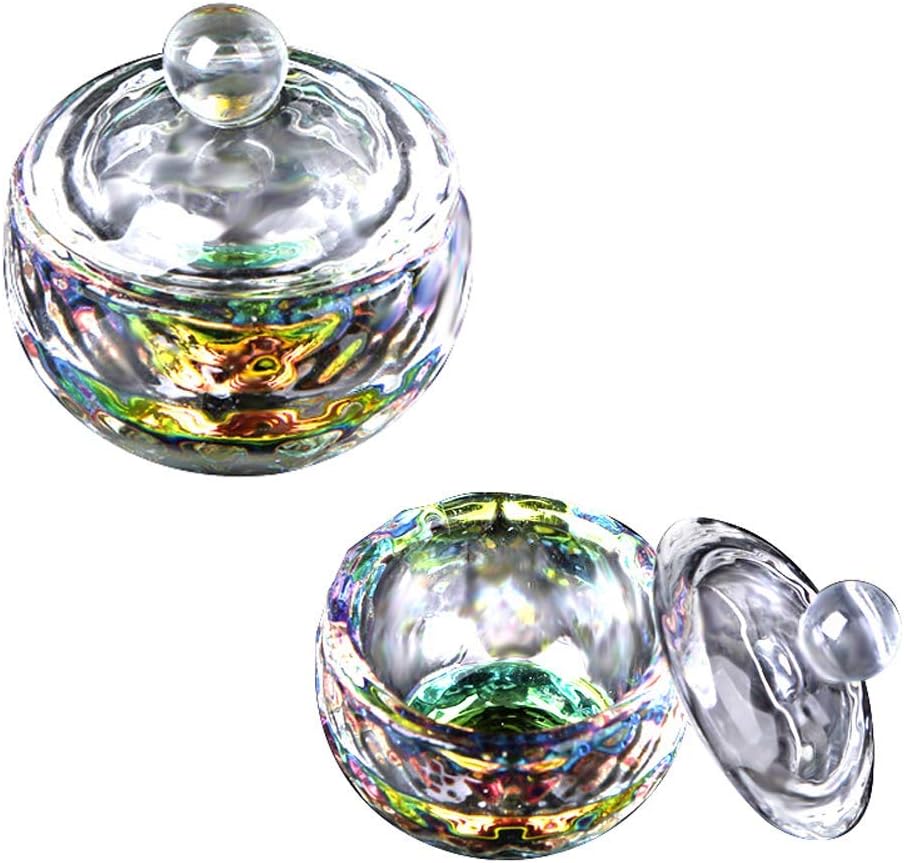 2 Pieces Nail Dappen Dish with Lid Glass Dapping Dish,Color Plating Nail Art Acrylic Powder Liquid Dappen Dish Bowl Glass Crystal Cup Glassware for Nail Art Manicure Care Tools,Pattern 04