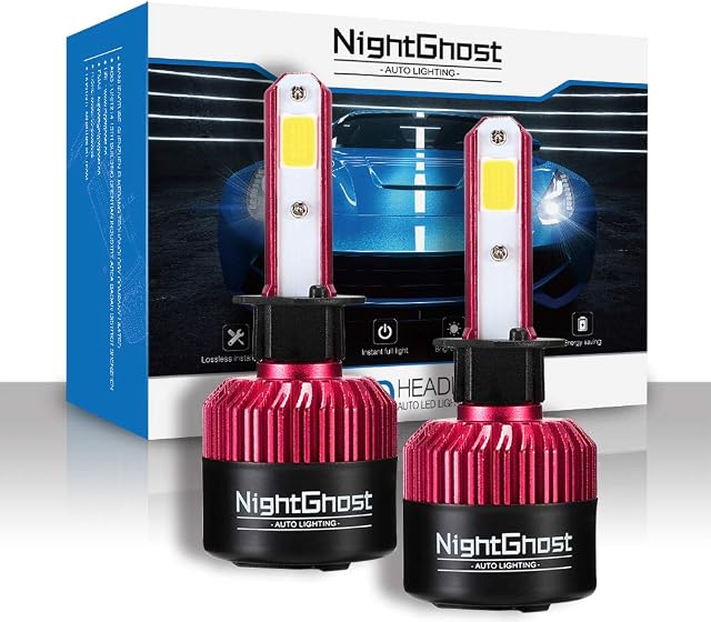 NightGhost EU Brand 2019 Upgraded Version Car LED Headlight Bulbs H1 72w 9000LM / Set 6500K Cool White  3 Years Warranty