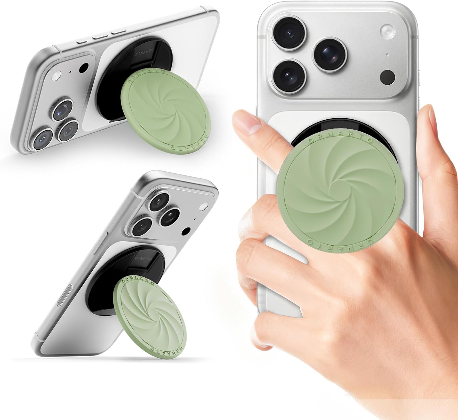 ORNARTO Vortuxe for MagSafe Phone Grip with Kickstand, Soft Liquid Silicone Finger Loop Grip, Phone Ring Holder for Back of Phone, Premium Build & Comfy Touch, Matcha