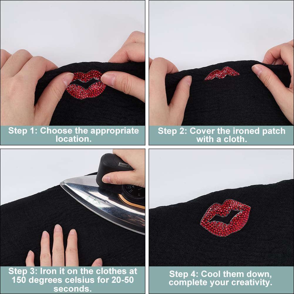 GORGECRAFT 12Pcs Lips Rhinestone Iron on Applique Kiss Lip Crystal Hotfix Transfer Stickers Red Bling Patch Decals for T-Shirt Clothing Jacket Hat Bag Valentines DIY Decoration Embroidered Art Craft