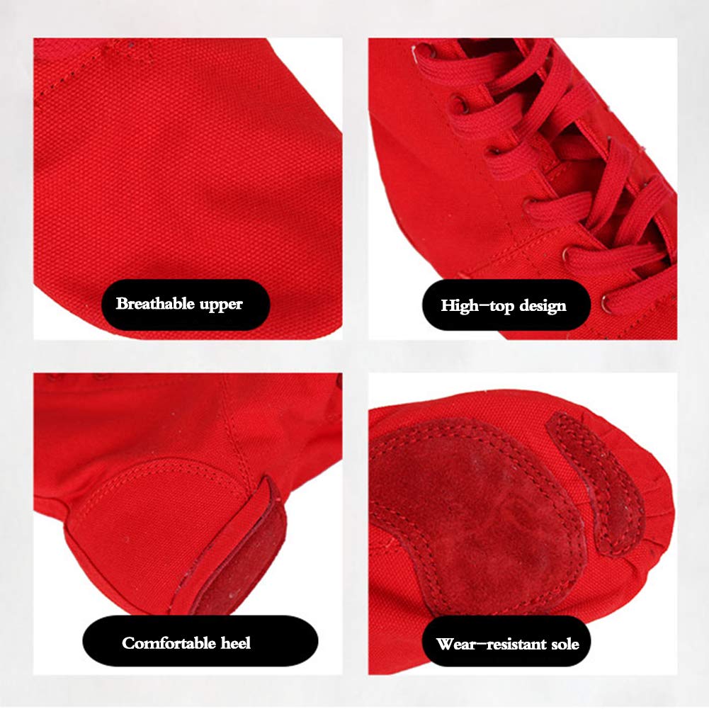 Lienzo Jazz Dance botas, zapatos de suela blanda Deportes Fitness, zapatos de baile, ligero, cómodo y zapatos de cordones de ejercicio duraderos