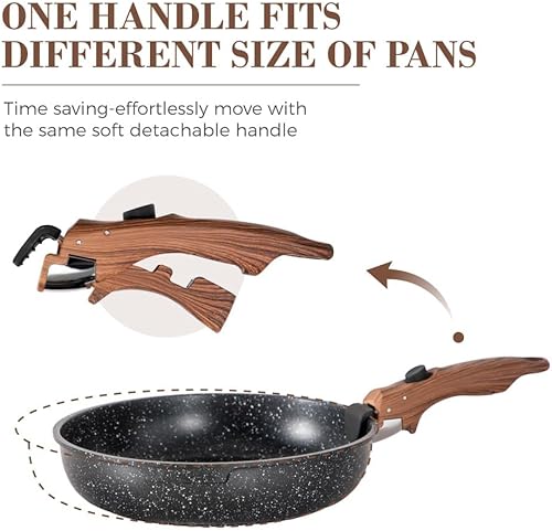 Miniatura 6 de Juego de 10 ollas y sartenes antiadherentes, antiadherentes, juego de utensilios de cocina de cocina con mango desmontable, juego de ollas y