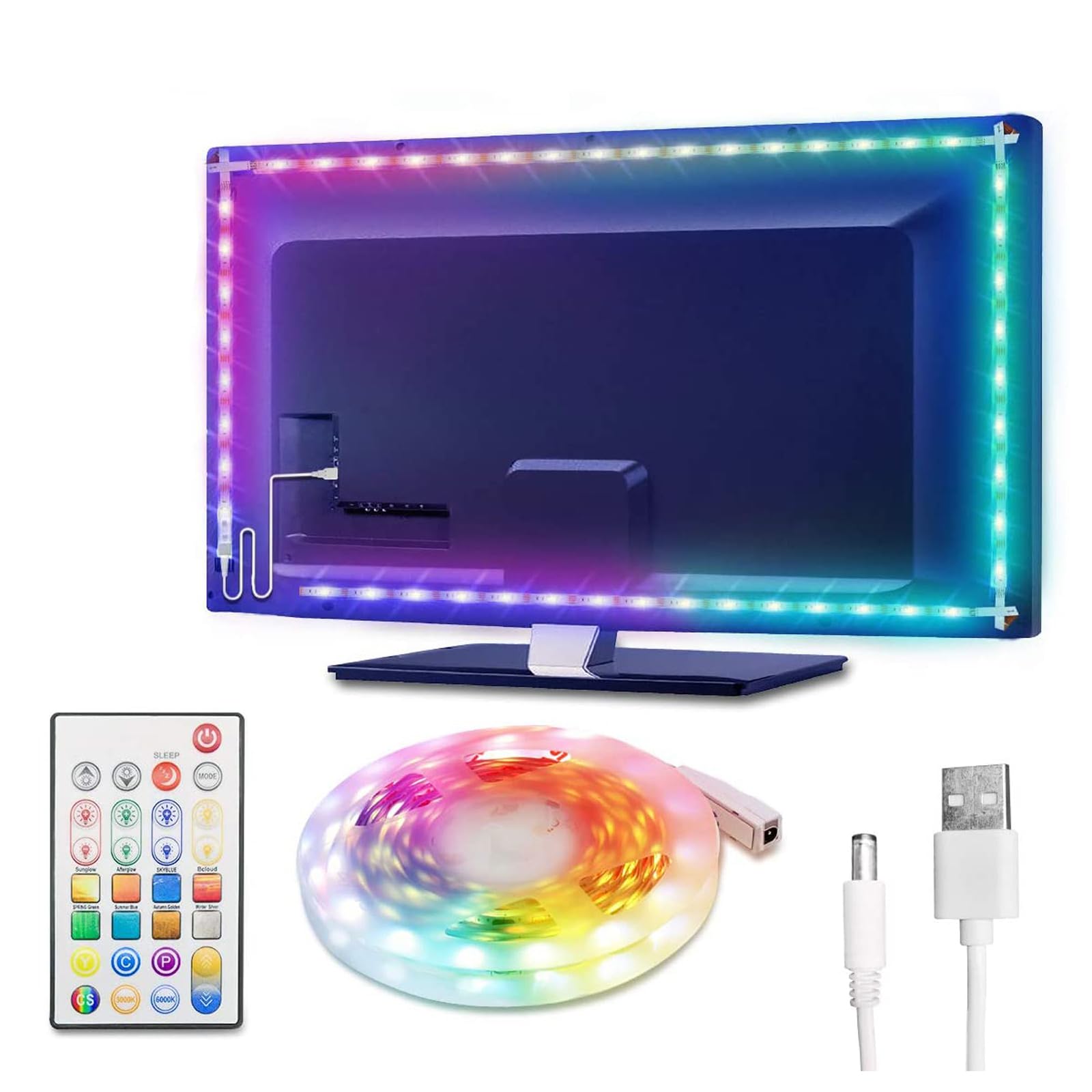 LED-Streifenlichter, 2.5 m, wasserdicht, RGBW 65536, Farbwechsel, Lichtschlauch mit Fernbedienung, 30 Minuten Timing-Off, 5 V, USB-betriebenes LED-Klebeband, Theater, Schlafzimmer